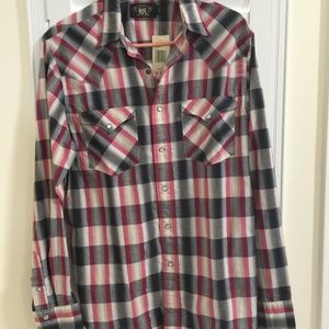 Ralph Lauren Double RL Mens Plaid Shirt Size L NEW